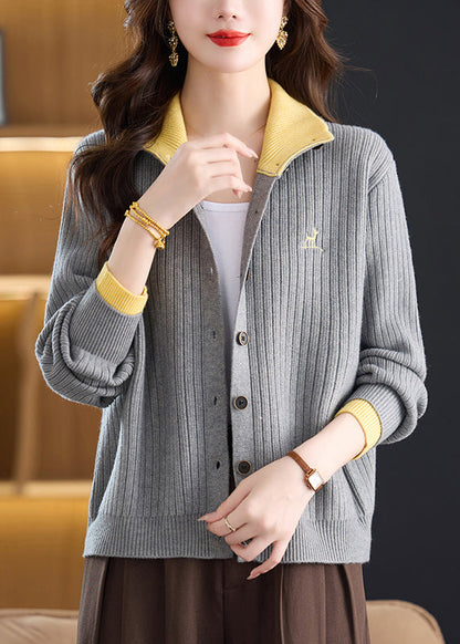 Casual Green Peter Pan Collar Button Cotton Knit Cardigans Fall