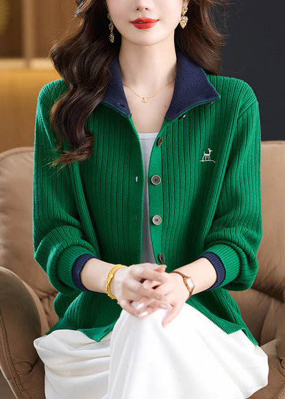 Casual Green Peter Pan Collar Button Cotton Knit Cardigans Fall