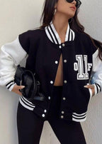 Casual Green Printed Thick Baseball Uniform Coat Autumn