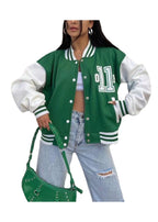 Casual Green Printed Thick Baseball Uniform Coat Autumn