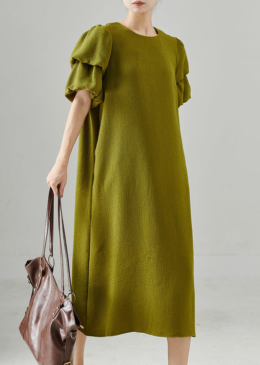 Casual Green Puff Sleeve Spandex Dresses Summer