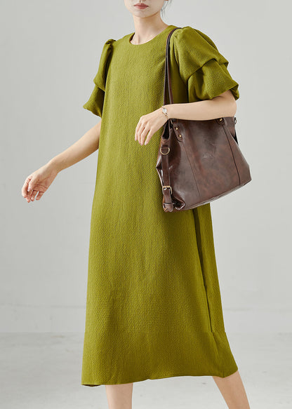 Casual Green Puff Sleeve Spandex Dresses Summer
