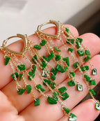 Casual Green Sterling Silver 14K Gold Jade Tassel Drop Earrings