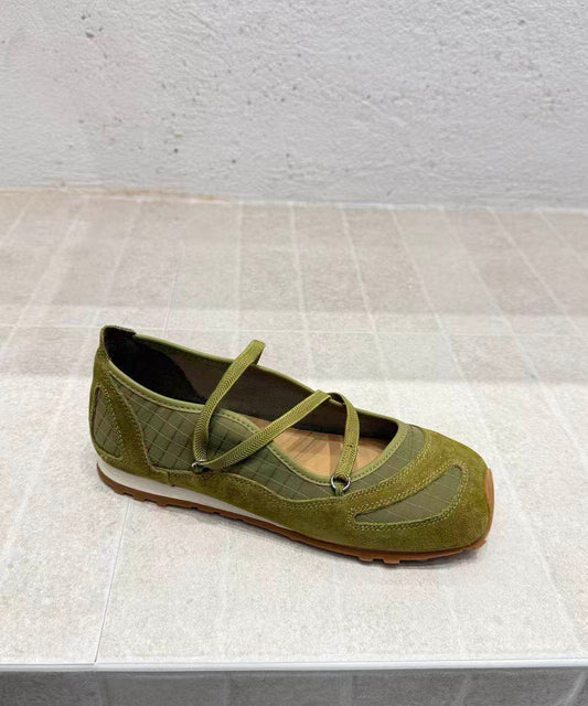 Casual Green Suede Flat Shoes Splicing Cross Strap