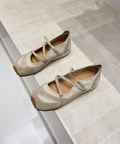 Casual Green Suede Flat Shoes Splicing Cross Strap