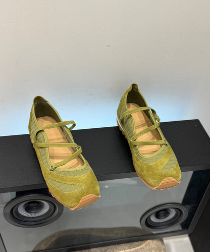 Casual Green Suede Flat Shoes Splicing Cross Strap