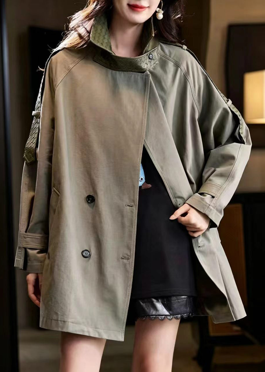 Casual Green Turn-Down Collar Patchwork Woven Faux Leather Coat Outwear Fall