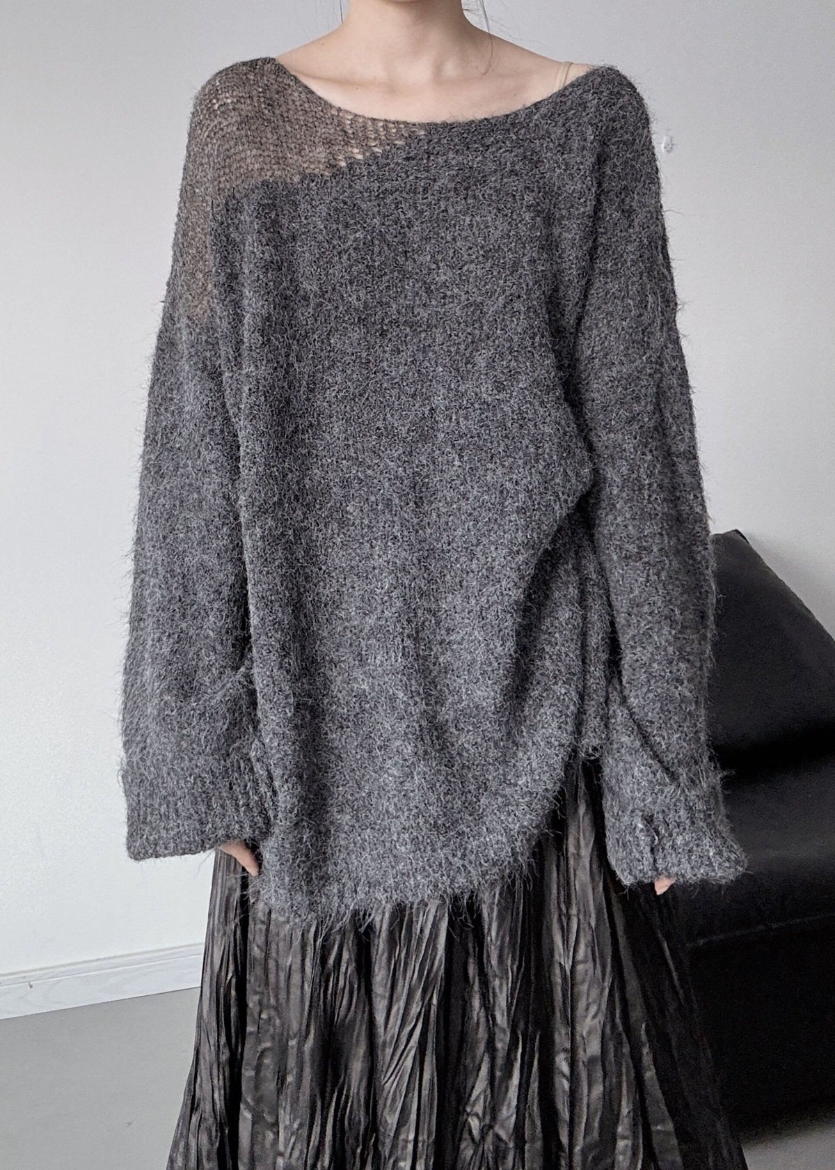 Casual Grey Asymmetrical Hollow Out Knit Sweater Winter