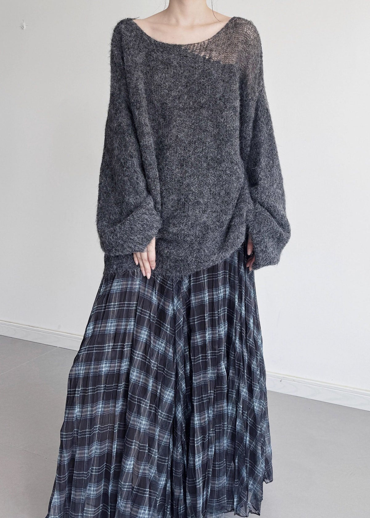 Casual Grey Asymmetrical Hollow Out Knit Sweater Winter