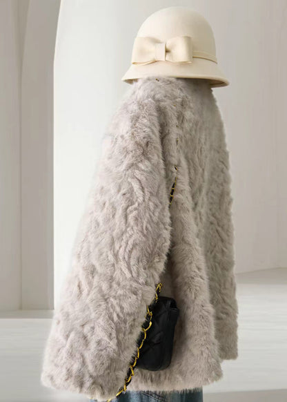 Casual Grey Faux Leather And Fur Winter Coat