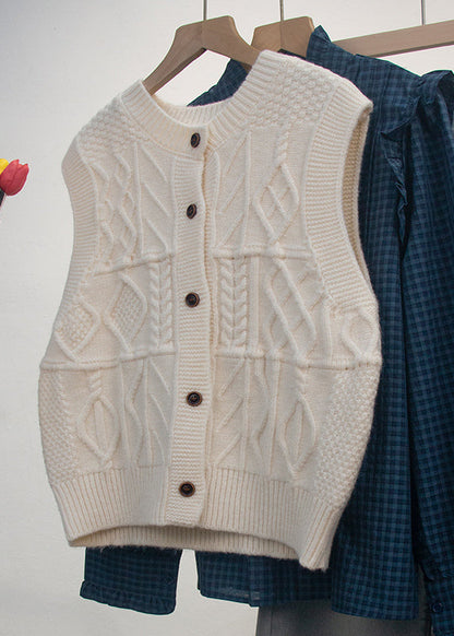 Casual Grey O Neck Button Knit Vest Tops Sleeveless