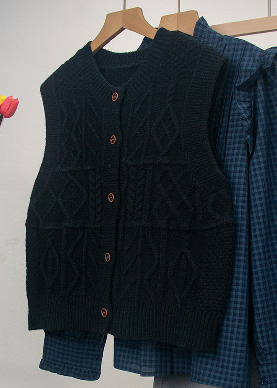 Casual Grey O Neck Button Knit Vest Tops Sleeveless