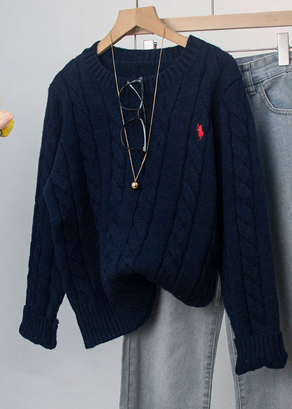 Casual Grey O-Neck Embroidered Knitted Sweaters Spring