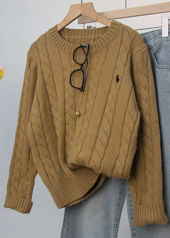 Casual Grey O-Neck Embroidered Knitted Sweaters Spring