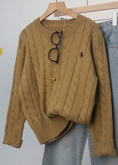 Casual Grey O-Neck Embroidered Knitted Sweaters Spring