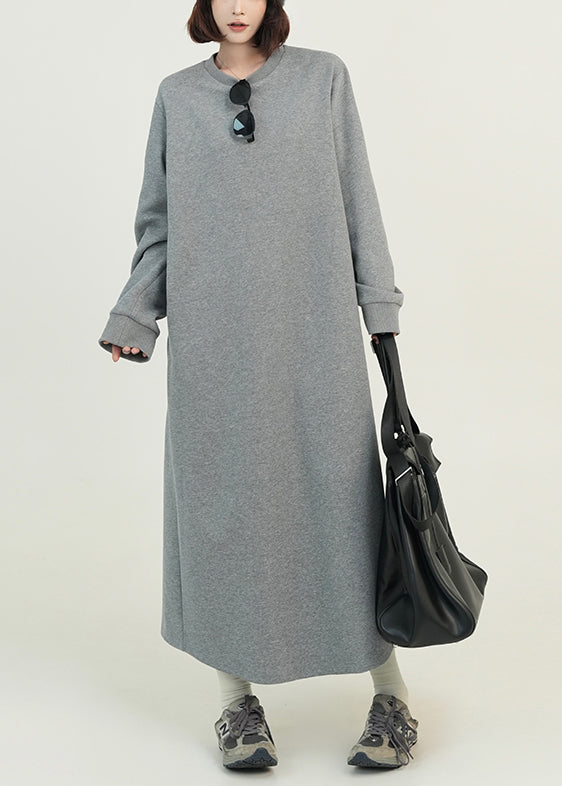 Casual Grey O Neck Loose Cotton Straight Dresses Spring