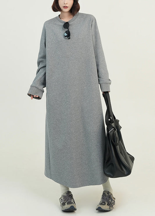 Casual Grey O Neck Loose Cotton Straight Dresses Spring