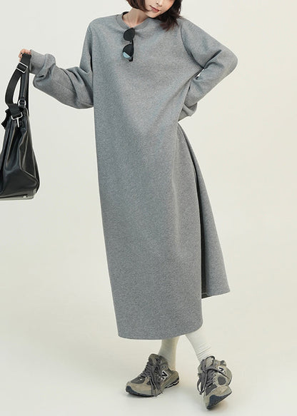 Casual Grey O Neck Loose Cotton Straight Dresses Spring