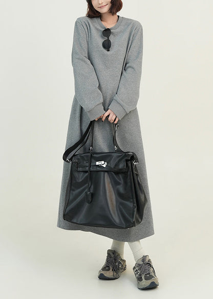 Casual Grey O Neck Loose Cotton Straight Dresses Spring