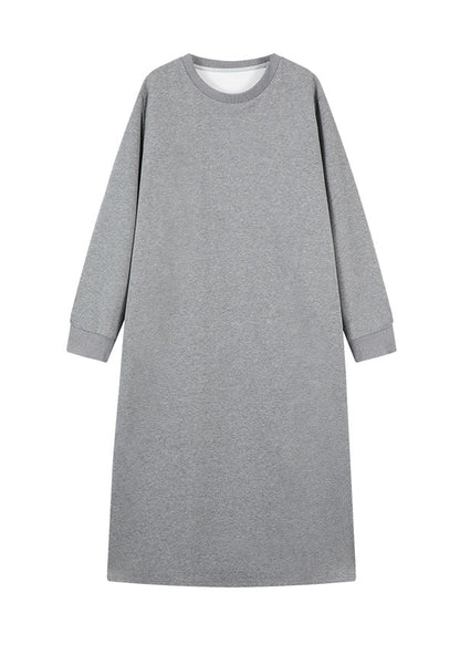 Casual Grey O Neck Loose Cotton Straight Dresses Spring