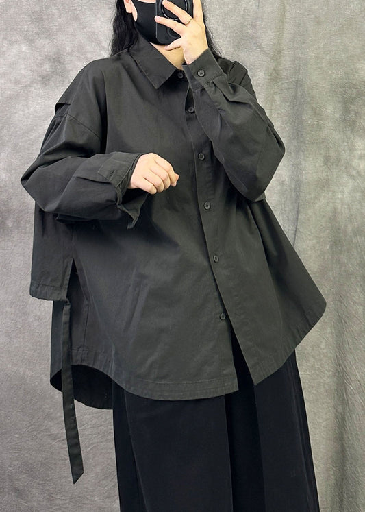 Casual Grey Oversized Patchwork Cotton Top Fall