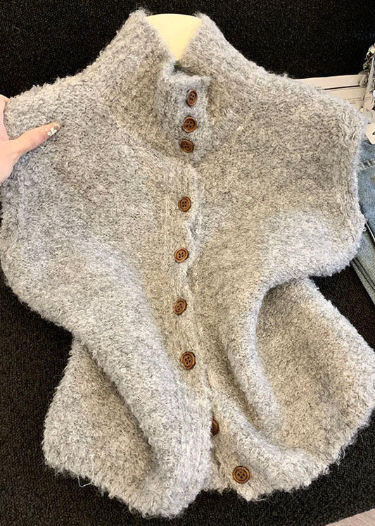 Casual Grey Stand Collar Warm Cotton Knit Waistcoat Sleeveless