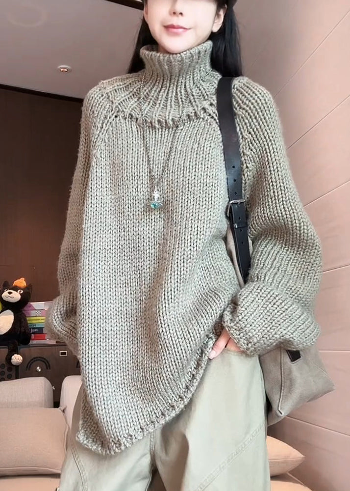 Casual Grey Turtleneck Cozy Cotton Knit Sweaters Winter