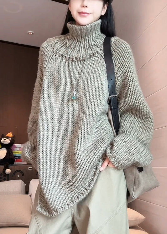 Casual Grey Turtleneck Cozy Cotton Knit Sweaters Winter