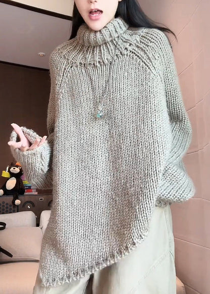 Casual Grey Turtleneck Cozy Cotton Knit Sweaters Winter