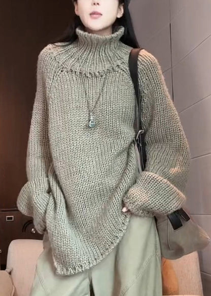 Casual Grey Turtleneck Cozy Cotton Knit Sweaters Winter