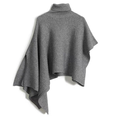 Sweater tops Casual Grey Turtleneck asymmetrical design Cloak Sleeves Knit Top - SooLinen