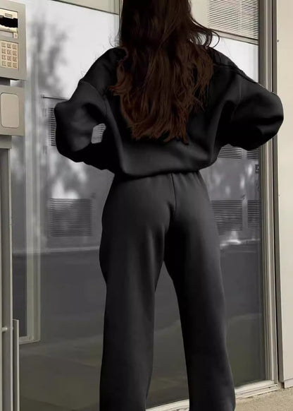 Casual Grey Zip Up Cotton Women Sets 2 Pieces Spring