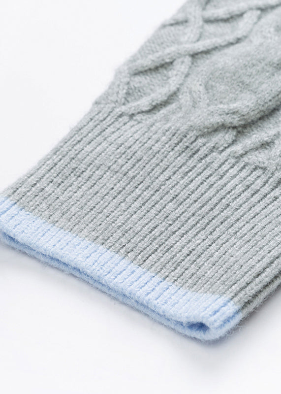 Casual Grey Zippered Patchwork Thick Cotton Knit Sweaters Tops Fall