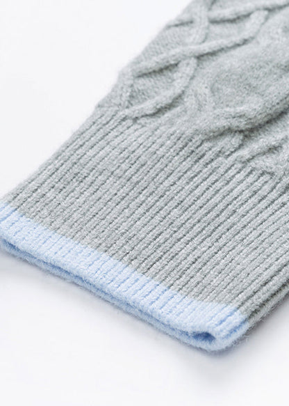 Casual Grey Zippered Patchwork Thick Cotton Knit Sweaters Tops Fall