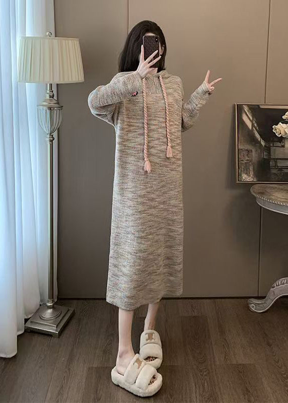 Casual Hooded Loose Knit Sweaters Dress Winter