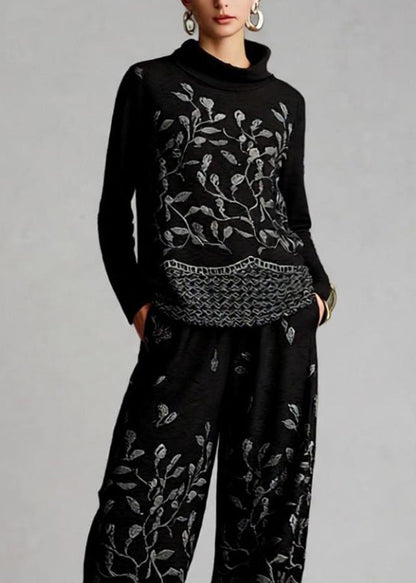 Casual Jacquard Top And Crop Pants Cotton Two Pieces Set Spring