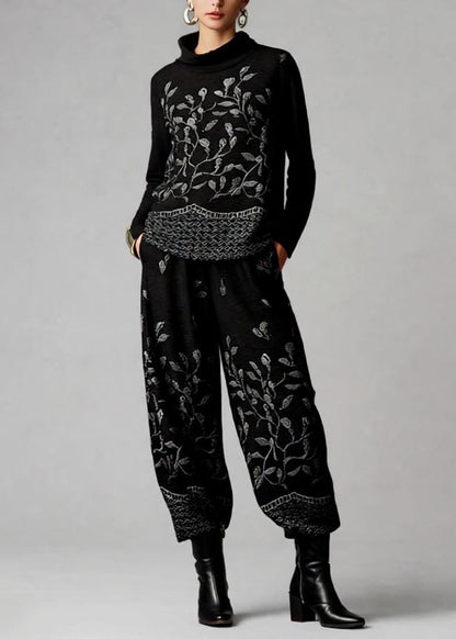 Casual Jacquard Top And Crop Pants Cotton Two Pieces Set Spring