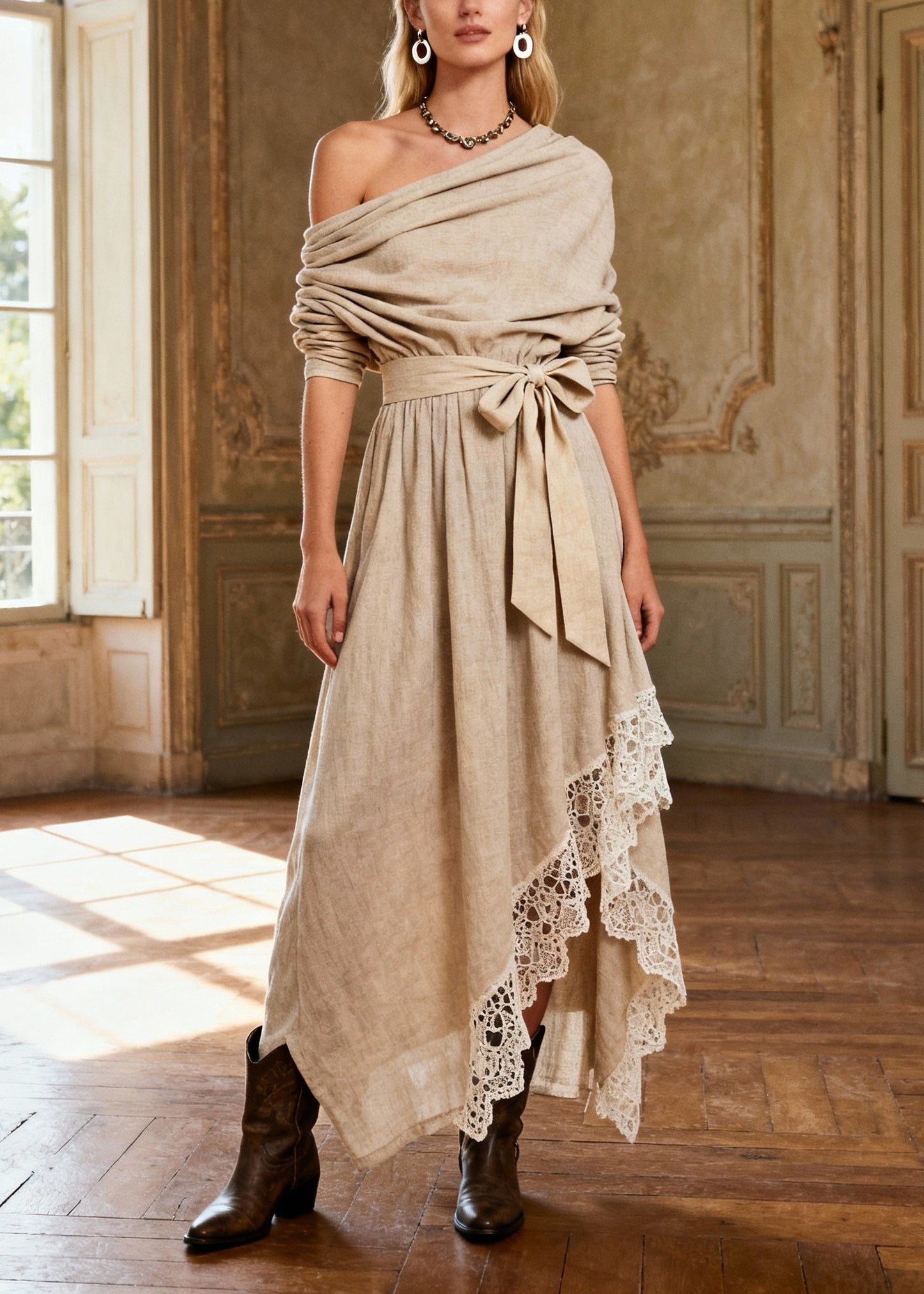 Casual Khaki Asymmetrical One Shoulder Maxi Dresses Spring