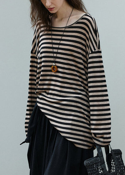 Casual Khaki Backless Striped Cotton Tops Summer