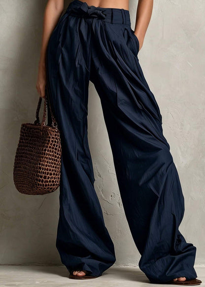 Casual Khaki High Waist Tie Waist Pockets Wide Leg Pants Fall