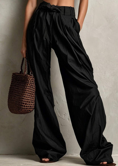 Casual Khaki High Waist Tie Waist Pockets Wide Leg Pants Fall