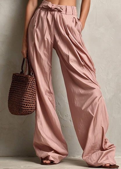 Casual Khaki High Waist Tie Waist Pockets Wide Leg Pants Fall