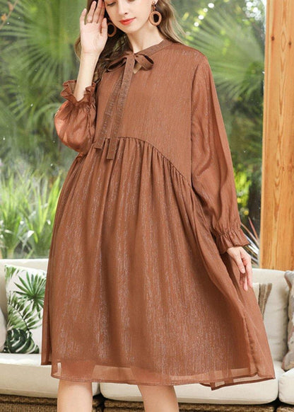 Casual Khaki Long sleeve Chiffon Summer Dresses - SooLinen