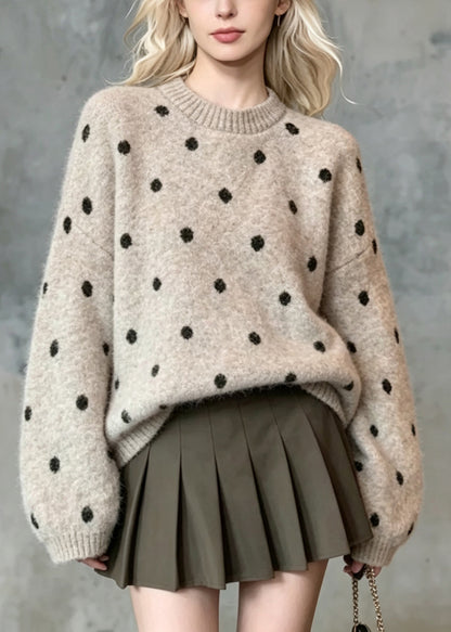 Casual Khaki O Neck Thick Print Knit Pullover Fall