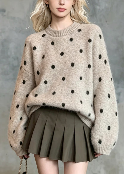 Casual Khaki O Neck Thick Print Knit Pullover Fall