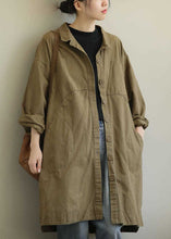 Load image into Gallery viewer, Casual Khaki Peter Pan Collar Pockets Patchwork Cotton Coat Long Sleeve
