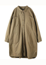 Load image into Gallery viewer, Casual Khaki Peter Pan Collar Pockets Patchwork Cotton Coat Long Sleeve