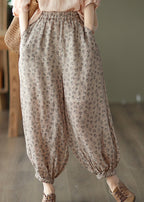 Casual Khaki Pockets Print Cotton Lantern Trousers Summer