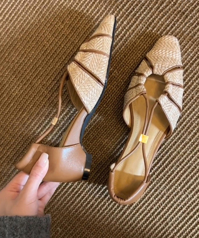 Casual Khaki Sandals Hollow Out Chunky Sandals