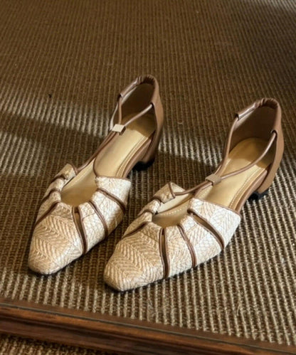 Casual Khaki Sandals Hollow Out Chunky Sandals